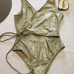 John Paul Gaultier gold nylon bathing suit NWT